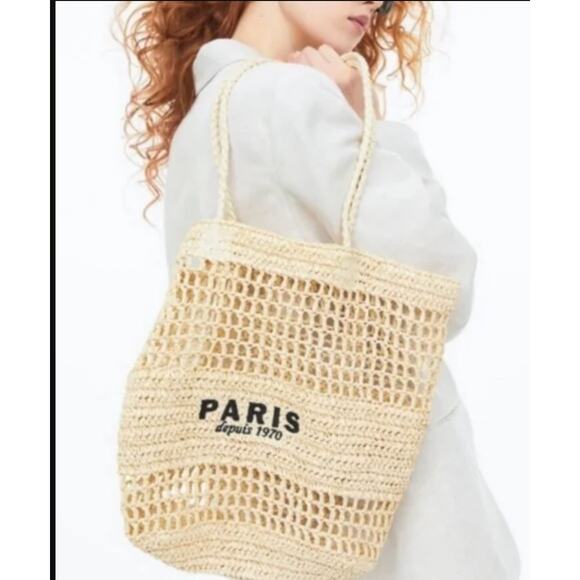 H&M Handbags - H&M Paris Straw Tote Bag New